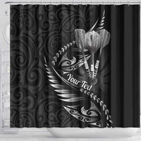 Personalised All Black New Zealand Darts Shower Curtain Aoteroa Fern Maori Galaxy Style LT14 - Polynesian Pride