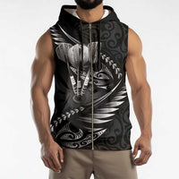 Personalised All Black New Zealand Darts Sleeveless Zip Hoodie Aoteroa Fern Maori Galaxy Style - Polynesian Pride