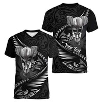 Personalised All Black New Zealand Darts Women V-Neck T-Shirt Aoteroa Fern Maori Galaxy Style LT14 - Polynesian Pride
