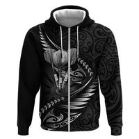 Personalised All Black New Zealand Darts Zip Hoodie Aoteroa Fern Maori Galaxy Style LT14 Zip Hoodie Black - Polynesian Pride