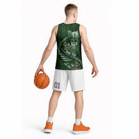 Personalised All Green New Zealand Darts Basketball Jersey Aoteroa Fern Maori Galaxy Style - Polynesian Pride