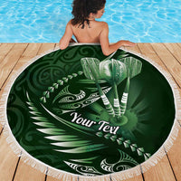 Personalised All Green New Zealand Darts Beach Blanket Aoteroa Fern Maori Galaxy Style LT14 - Polynesian Pride