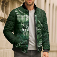 Personalised All Green New Zealand Darts Bomber Puffer Jacket Aoteroa Fern Maori Galaxy Style - Polynesian Pride