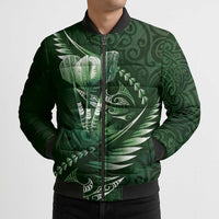 Personalised All Green New Zealand Darts Bomber Puffer Jacket Aoteroa Fern Maori Galaxy Style - Polynesian Pride