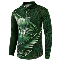 Personalised All Green New Zealand Darts Button Sweatshirt Aoteroa Fern Maori Galaxy Style LT14 - Polynesian Pride
