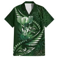 Personalised All Green New Zealand Darts Family Matching Long Sleeve Bodycon Dress and Hawaiian Shirt Aoteroa Fern Maori Galaxy Style LT14 Dad's Shirt - Short Sleeve Green - Polynesian Pride
