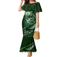 Personalised All Green New Zealand Darts Family Matching Mermaid Dress and Hawaiian Shirt Aoteroa Fern Maori Galaxy Style LT14 Mom's Dress Green - Polynesian Pride