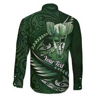 Personalised All Green New Zealand Darts Family Matching Off The Shoulder Long Sleeve Dress and Hawaiian Shirt Aoteroa Fern Maori Galaxy Style LT14 - Polynesian Pride