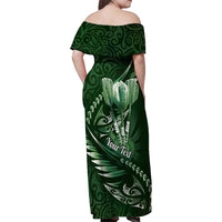Personalised All Green New Zealand Darts Family Matching Off Shoulder Maxi Dress and Hawaiian Shirt Aoteroa Fern Maori Galaxy Style LT14 - Polynesian Pride