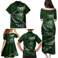 Personalised All Green New Zealand Darts Family Matching Puletasi and Hawaiian Shirt Aoteroa Fern Maori Galaxy Style LT14 - Polynesian Pride