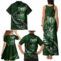 Personalised All Green New Zealand Darts Family Matching Tank Maxi Dress and Hawaiian Shirt Aoteroa Fern Maori Galaxy Style LT14 - Polynesian Pride