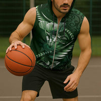 Personalised All Green New Zealand Darts Sleeveless Zip Hoodie Aoteroa Fern Maori Galaxy Style - Polynesian Pride