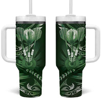 All Green New Zealand Darts Tumbler With Handle Aoteroa Fern Maori Galaxy Style LT14 One Size: 40 oz Green - Polynesian Pride