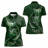 Personalised All Green New Zealand Darts Women Polo Shirt Aoteroa Fern Maori Galaxy Style LT14 - Polynesian Pride