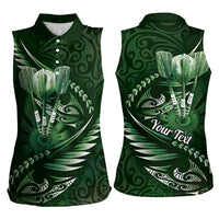 Personalised All Green New Zealand Darts Women Sleeveless Polo Shirt Aoteroa Fern Maori Galaxy Style LT14 - Polynesian Pride