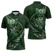 Personalised All Green New Zealand Darts Zipper Polo Shirt Aoteroa Fern Maori Galaxy Style - Polynesian Pride
