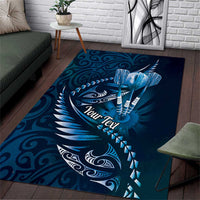 Personalised All Blue New Zealand Darts Area Rug Aoteroa Fern Maori Galaxy Style