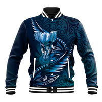 Personalised All Blue New Zealand Darts Baseball Jacket Aoteroa Fern Maori Galaxy Style LT14 Unisex Blue - Polynesian Pride