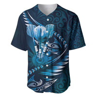 Personalised All Blue New Zealand Darts Baseball Jersey Aoteroa Fern Maori Galaxy Style LT14 Blue - Polynesian Pride