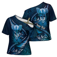 Personalised All Blue New Zealand Darts Cross Shoulder Shirt Aoteroa Fern Maori Galaxy Style - Polynesian Pride
