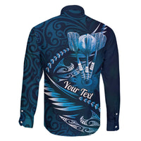 Personalised All Blue New Zealand Darts Family Matching Off The Shoulder Long Sleeve Dress and Hawaiian Shirt Aoteroa Fern Maori Galaxy Style LT14 - Polynesian Pride