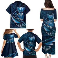 Personalised All Blue New Zealand Darts Family Matching Puletasi and Hawaiian Shirt Aoteroa Fern Maori Galaxy Style LT14 - Polynesian Pride