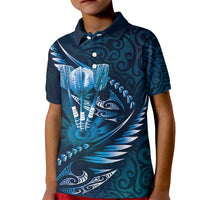 Personalised All Blue New Zealand Darts Kid Polo Shirt Aoteroa Fern Maori Galaxy Style LT14 Kid Blue - Polynesian Pride