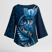 Personalised All Blue New Zealand Darts Kimono Sleeve Blouse Aoteroa Fern Maori Galaxy Style - Polynesian Pride