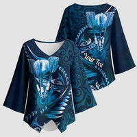 Personalised All Blue New Zealand Darts Kimono Sleeve Blouse Aoteroa Fern Maori Galaxy Style - Polynesian Pride
