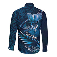Personalised All Blue New Zealand Darts Long Sleeve Button Shirt Aoteroa Fern Maori Galaxy Style LT14 - Polynesian Pride