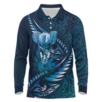 Personalised All Blue New Zealand Darts Long Sleeve Polo Shirt Aoteroa Fern Maori Galaxy Style LT14 Blue - Polynesian Pride