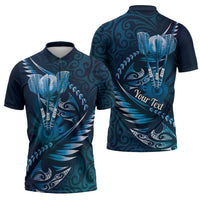 Personalised All Blue New Zealand Darts Zipper Polo Shirt Aoteroa Fern Maori Galaxy Style - Polynesian Pride