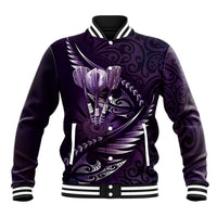 Personalised All Purple New Zealand Darts Baseball Jacket Aoteroa Fern Maori Galaxy Style LT14 Unisex Purple - Polynesian Pride