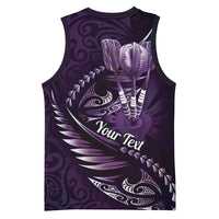 Personalised All Purple New Zealand Darts Basketball Jersey Aoteroa Fern Maori Galaxy Style - Polynesian Pride