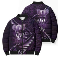 Personalised All Purple New Zealand Darts Bomber Puffer Jacket Aoteroa Fern Maori Galaxy Style - Polynesian Pride