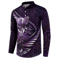 Personalised All Purple New Zealand Darts Button Sweatshirt Aoteroa Fern Maori Galaxy Style LT14 - Polynesian Pride