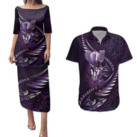 Personalised All Purple New Zealand Darts Couples Matching Puletasi and Hawaiian Shirt Aoteroa Fern Maori Galaxy Style LT14 Purple - Polynesian Pride