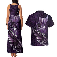 Personalised All Purple New Zealand Darts Couples Matching Tank Maxi Dress and Hawaiian Shirt Aoteroa Fern Maori Galaxy Style LT14 - Polynesian Pride