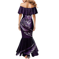 Personalised All Purple New Zealand Darts Family Matching Mermaid Dress and Hawaiian Shirt Aoteroa Fern Maori Galaxy Style LT14 - Polynesian Pride
