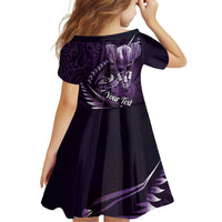 Personalised All Purple New Zealand Darts Family Matching Off Shoulder Short Dress and Hawaiian Shirt Aoteroa Fern Maori Galaxy Style LT14 - Polynesian Pride