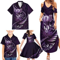 Personalised All Purple New Zealand Darts Family Matching Summer Maxi Dress and Hawaiian Shirt Aoteroa Fern Maori Galaxy Style LT14 - Polynesian Pride