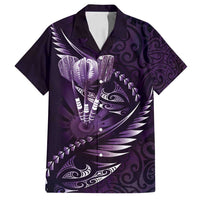 Personalised All Purple New Zealand Darts Family Matching Summer Maxi Dress and Hawaiian Shirt Aoteroa Fern Maori Galaxy Style LT14 Dad's Shirt - Short Sleeve Purple - Polynesian Pride