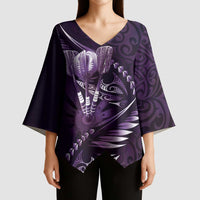 Personalised All Purple New Zealand Darts Kimono Sleeve Blouse Aoteroa Fern Maori Galaxy Style - Polynesian Pride