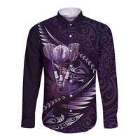 Personalised All Purple New Zealand Darts Long Sleeve Button Shirt Aoteroa Fern Maori Galaxy Style LT14 Unisex Purple - Polynesian Pride