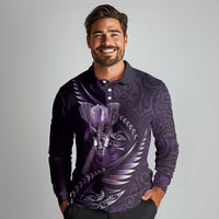 Personalised All Purple New Zealand Darts Long Sleeve Polo Shirt Aoteroa Fern Maori Galaxy Style LT14 - Polynesian Pride