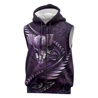 Personalised All Purple New Zealand Darts Sleeveless Zip Hoodie Aoteroa Fern Maori Galaxy Style LT14 Purple - Polynesian Pride