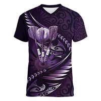 Personalised All Purple New Zealand Darts Women V-Neck T-Shirt Aoteroa Fern Maori Galaxy Style LT14 Female Purple - Polynesian Pride