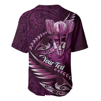 Personalised All Pink New Zealand Darts Baseball Jersey Aoteroa Fern Maori Galaxy Style LT14 - Polynesian Pride