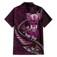 Personalised All Pink New Zealand Darts Family Matching Off The Shoulder Long Sleeve Dress and Hawaiian Shirt Aoteroa Fern Maori Galaxy Style LT14 - Polynesian Pride