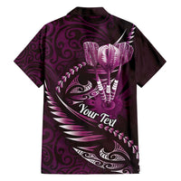 Personalised All Pink New Zealand Darts Family Matching Off Shoulder Short Dress and Hawaiian Shirt Aoteroa Fern Maori Galaxy Style LT14 - Polynesian Pride